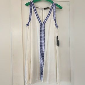 Lulus white shift dress with blue embroidery